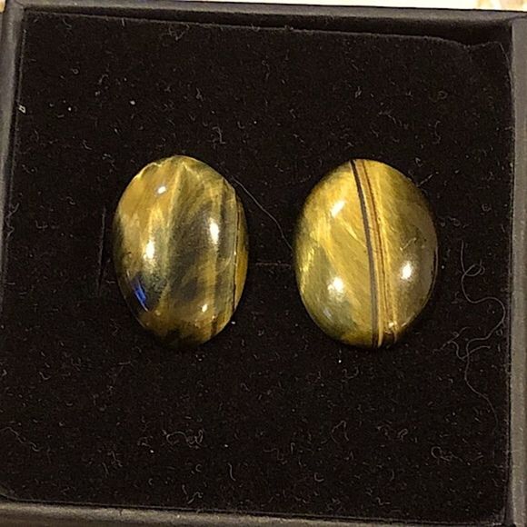 Tigers Eye Oval Cabochon Earrings With Sterling Silver Posts - Picture 2 of 12